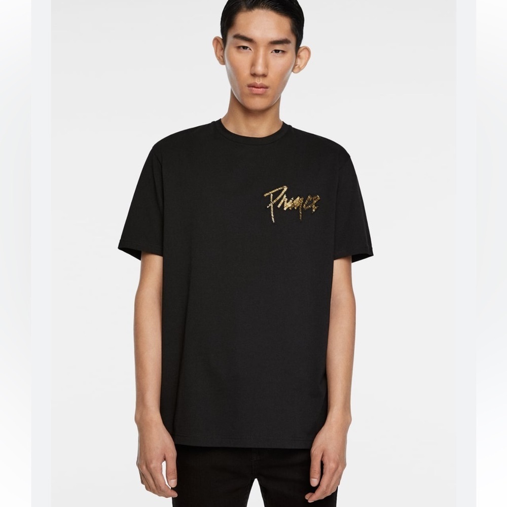 NWOT Zara X Prince beaded Spellout Cotton Tee